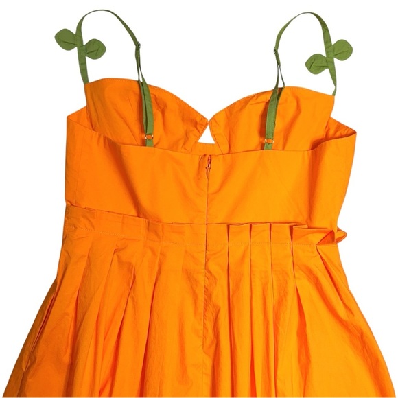 Farm Rio Orange Corset Pleated Sleeveless Midi Dress Womens M - Picture 6 of 8